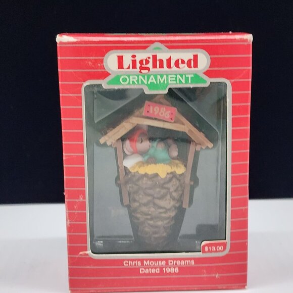 Hallmark 1986 Lighted Ornament Chris Mouse Dreams Pinecone Shape - Picture 2 of 6